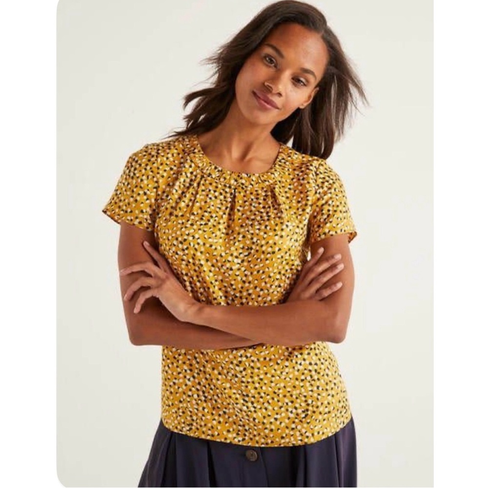 Boden Yellow Patterned Short Sleeve Blouse
